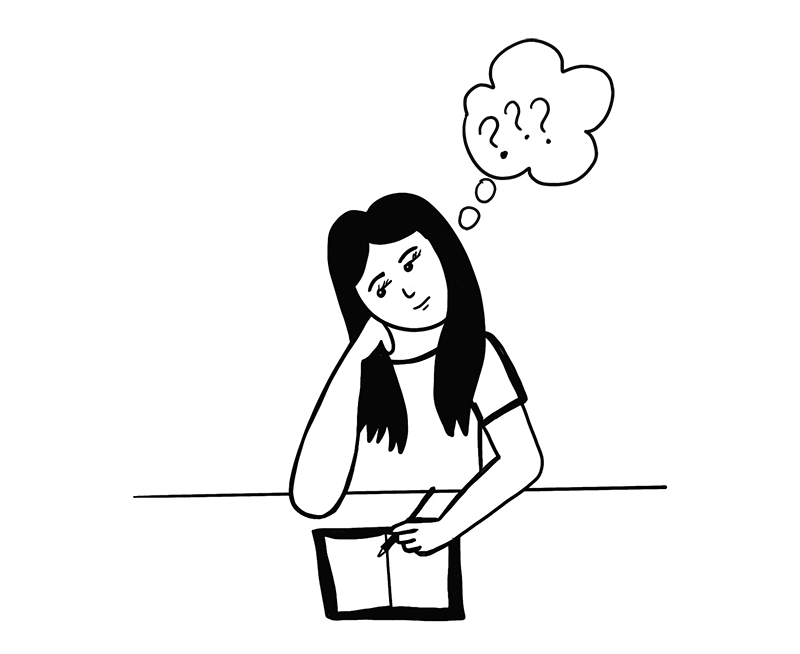 drawing of patty thinking what to draw