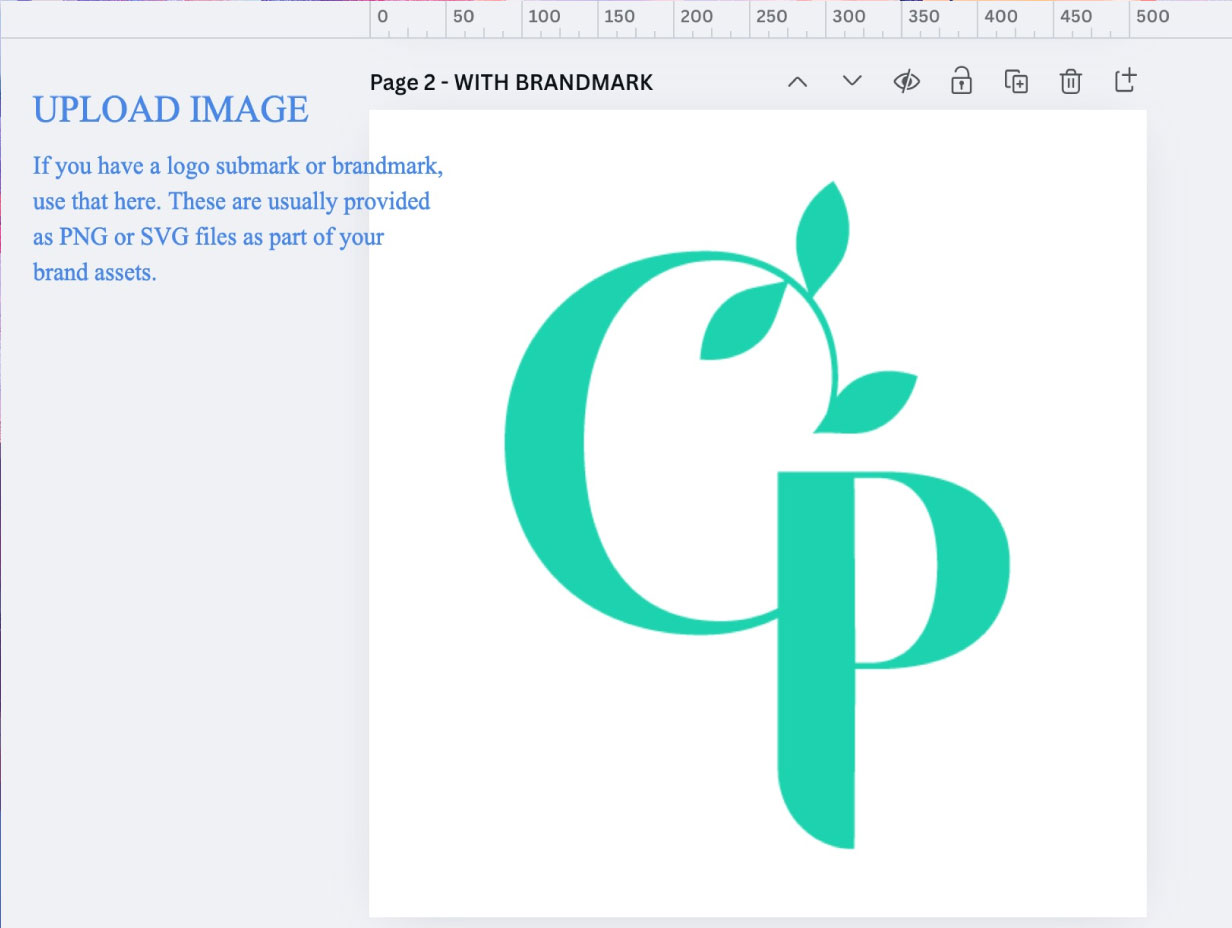 Screenshot showing a user uploading a PNG or SVG logo submark to Canva for favicon creation.